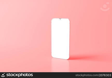 3D rendering smartphone isolated on pink-red pastel background. illustration Minimalist modern mockup smartphones for presentation, application display, information graphics. Realistic Digital device