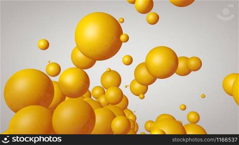 3d rendering Spheres Abstract background glossy Yellow bubbles balls on white background