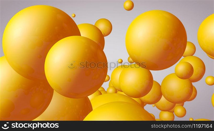 3d rendering Spheres Abstract background glossy Yellow bubbles balls on white background