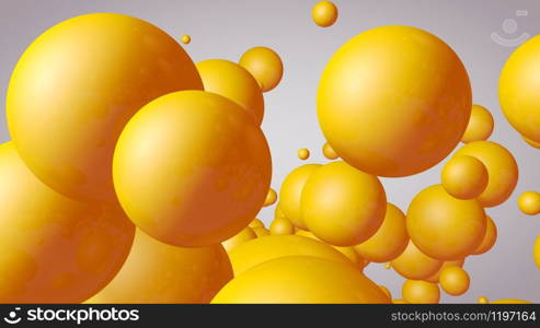 3d rendering Spheres Abstract background glossy Yellow bubbles balls on white background