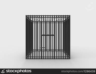 3d rendering. Square black steel wire cage on gray background. No freedom concept.