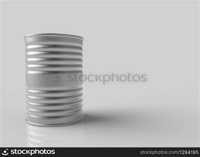 3d rendering. Steel tin can with copy space gray background.