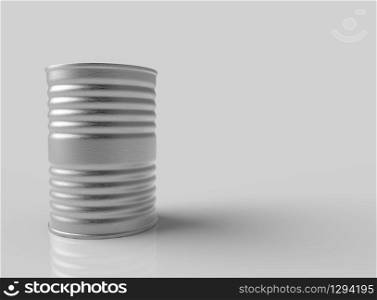 3d rendering. Steel tin can with copy space gray background.
