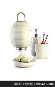 3d rendering still life with lamp and bathroom accessories