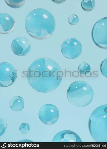 3D Rendering Studio Shot Light Blue Water Drops Background for Beauty, Skin Care, food and Beverage Advertising Product Display.