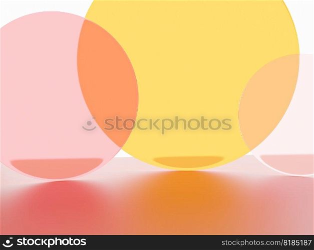 3D Rendering Studio Shot Vibrant or Neon Orange and Pink Transparent Acrylic Board Overlapping Background for Fashion, Cosmetics and Trendy Products.