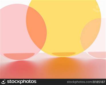 3D Rendering Studio Shot Vibrant or Neon Orange and Pink Transparent Acrylic Board Overlapping Background for Fashion, Cosmetics and Trendy Products.