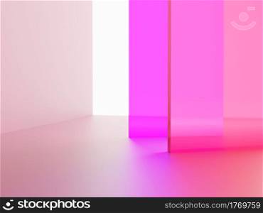 3D Rendering Studio Shot Vibrant or Neon Pink Transparent Acrylic Board Overlapping Background for Fashion, Cosmetics and Trendy Products.