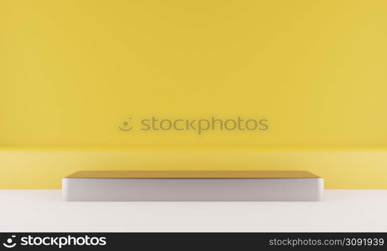 3d rendering studio with geometric shapes, podium on the floor. Platforms for product presentation, mock up background. Stock illustration.. 3d rendering studio with geometric shapes, podium on the floor. Platforms for product presentation, mock up background.