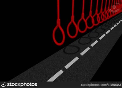 3d rendering. suicide rope hanging over concrete road, dangerous future way concept.