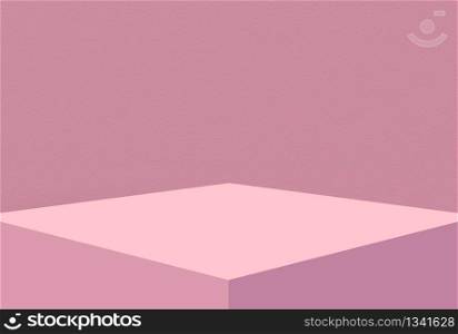 3d rendering. Sweet blank pastel pink color cube box design with wall background.