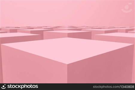 3d rendering. Sweet pastel pink color cube box stack on floor design background.