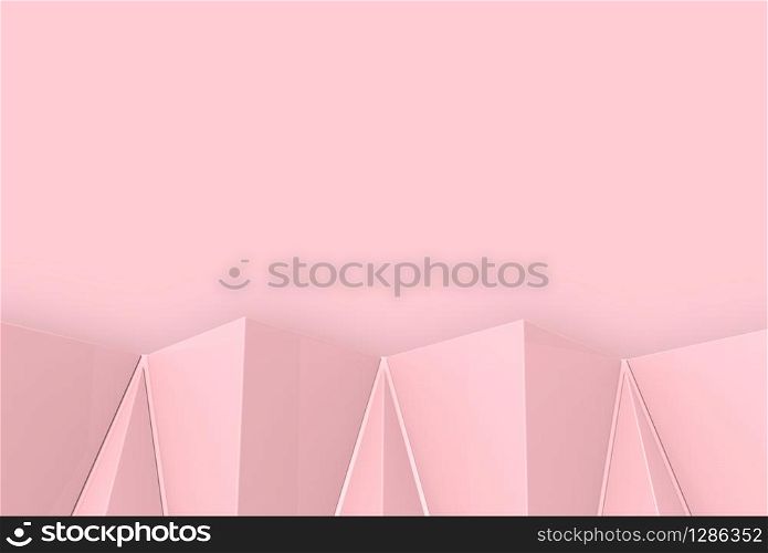 3d rendering. sweet pink polygon shape pattern on copy space wall background.