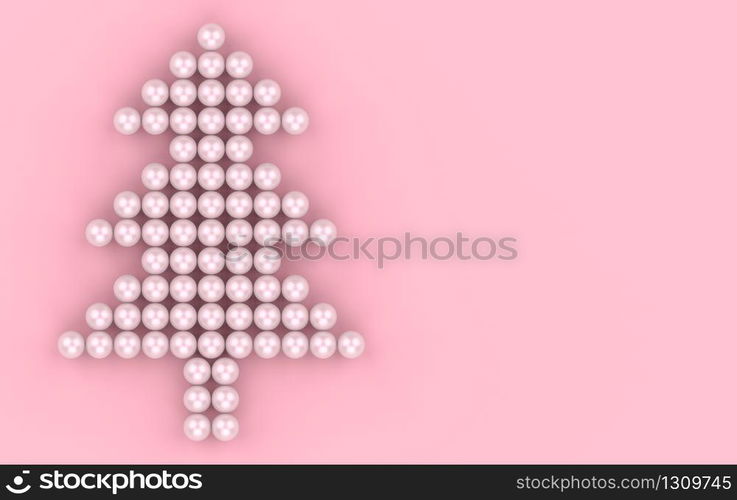 3d rendering. Sweet pink sphere pearl in merry Christmas tree shape wall background.