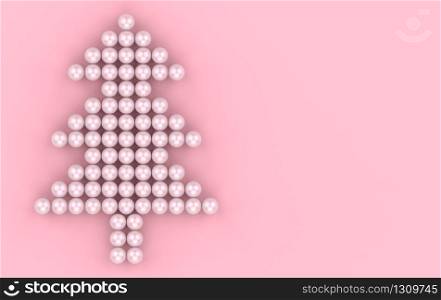 3d rendering. Sweet pink sphere pearl in merry Christmas tree shape wall background.