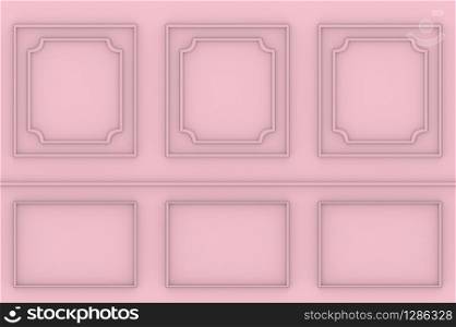 3d rendering. sweet pink square classical pattern wall background.