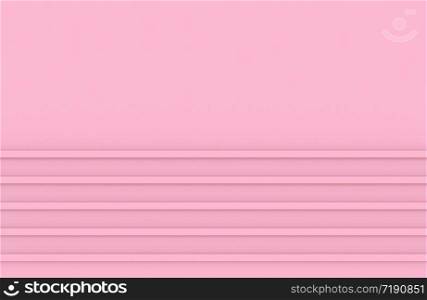 3d rendering. sweet soft pink color Horizontal slim long panel parallel pattern wall background.