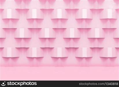 3d rendering. sweet soft pink color tone grid square box stack design wall background.