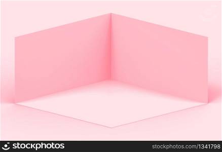 3d rendering. Sweet soft Pink cube boxes corner room wall background with clipping path.