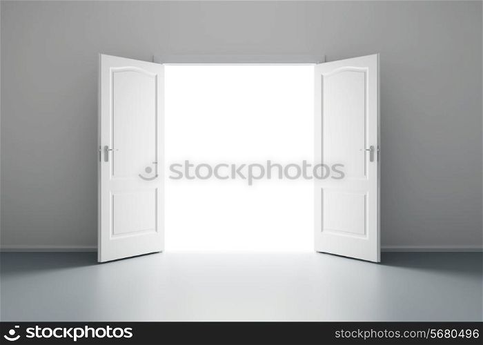 3d rendering the empty white room with opened door