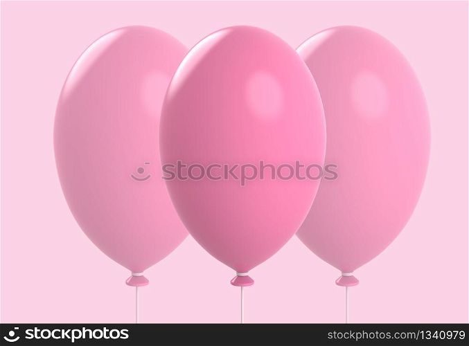 3d rendering. Three Big sweet pink balloons isolated on soft color background. Valentine love concept