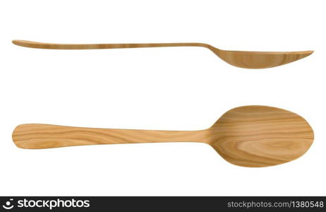 3d rendering. top and side view set of Wood spoon with clipping path isolated on white background.