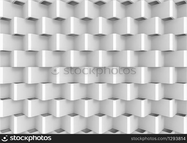3d rendering. top view of Abstract White Zigzag panels wall background.