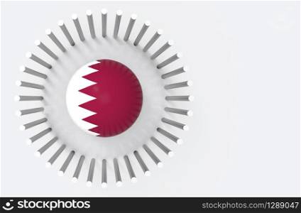 3d rendering. top view of Qatar country flag sphere ball on the floor which surround by steel pipes. Qatar diplomatic crisis concept.