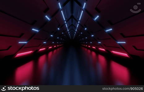 3D rendering tunnel Spaceship blue and pink interior ,corridor