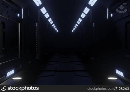 3D rendering tunnel Spaceship dark interior ,corridor
