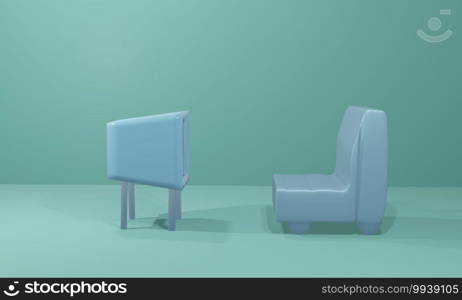 3D rendering tv television colorful on the green pastel background in the room at Home. illustration. 3d render