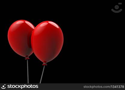 3d rendering. two big floating red balloons on black background. horror Halloween object concept