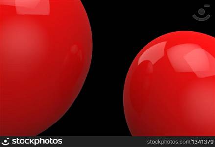 3d rendering. two big red balloons on black background. horror Halloween object concept