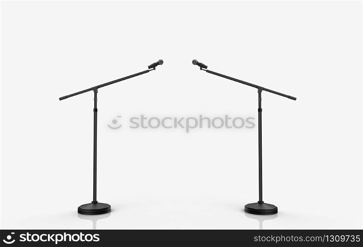 3d rendering. Two microphone podium on white background.