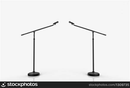3d rendering. Two microphone podium on white background.