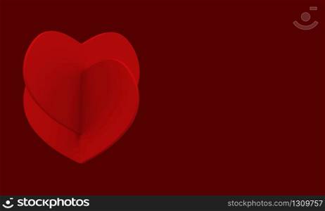 3d rendering. two red heart on blank red copy space wall background.