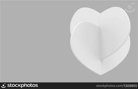 3d rendering. two white heart on blank gray copy space wall background.