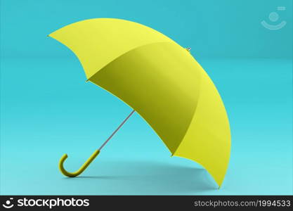 3d rendering umbrella front and top view. realistic mockup of blank parasol with wooden handle, classic accessory for rain protection in spring, autumn or monsoon season