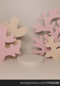 3D Rendering Underwater Theme Paper Cut Coral and Seaweed Product Display Background for Skincare, Health and Medical Products. Pink and Beige Colors.