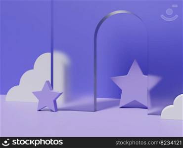 3D Rendering Vibrant Colors Minimal Geometric or Abstract with Cloud and Transparent Door Props Product Display Background for Beauty or Fashionable Products. Violet.