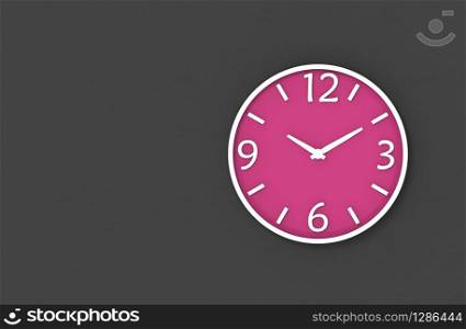 3d rendering. victory sign time of modern pink clock on dark copy space cement wall background.