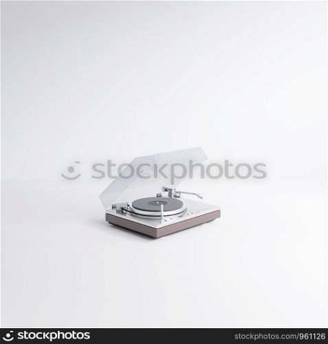 3D Rendering Vintage minimal style record player with radio tuner isolated on white background