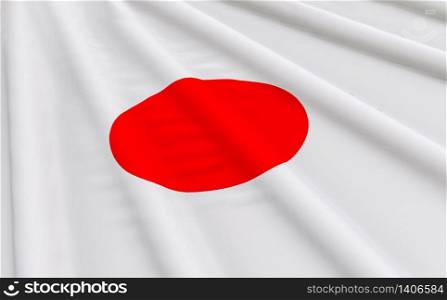 3d rendering. waving JAPAN national Flag wall background.