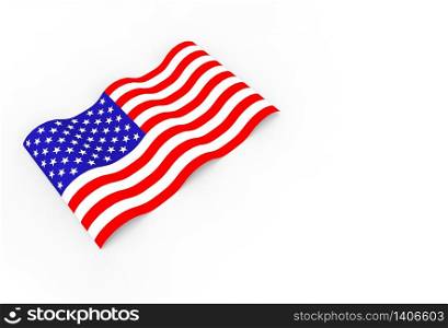 3d rendering. waving United State of America National Flag on white wall background.