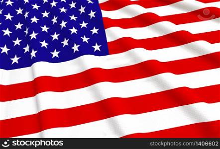 3d rendering. waving United State of America National Flag wall background.