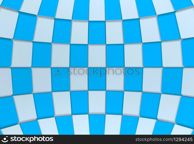 3d rendering. white and blue color cube boxes wall in sphere dome background.