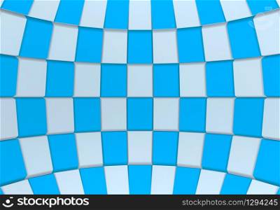 3d rendering. white and blue color cube boxes wall in sphere dome background.