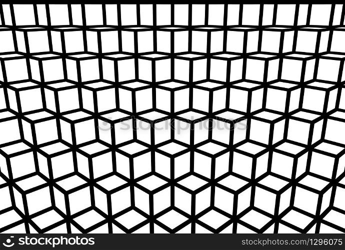3d rendering. White box with black border cube pattern background.
