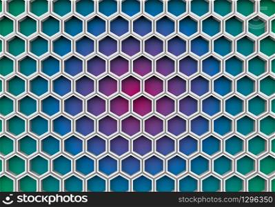 3d rendering. White honeycomb bee nest on gradient color wall as background.