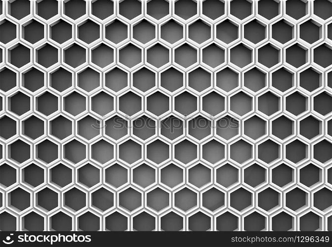 3d rendering. White honeycomb bee nest on gradient dark tone color wall as background.